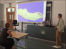 Figures 1 and 2. Graduate students Matei Tichindelean, Brandon Keith and Iman Nagy (through a recorded video) present their research in the Faculty of Engineering of the Politecnico di Torino.