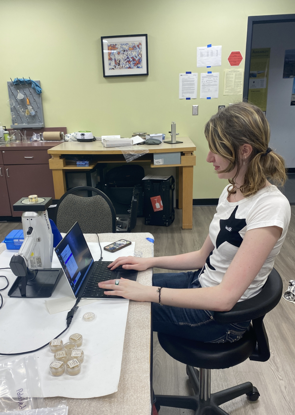 student analyzing metal samples with pXRF